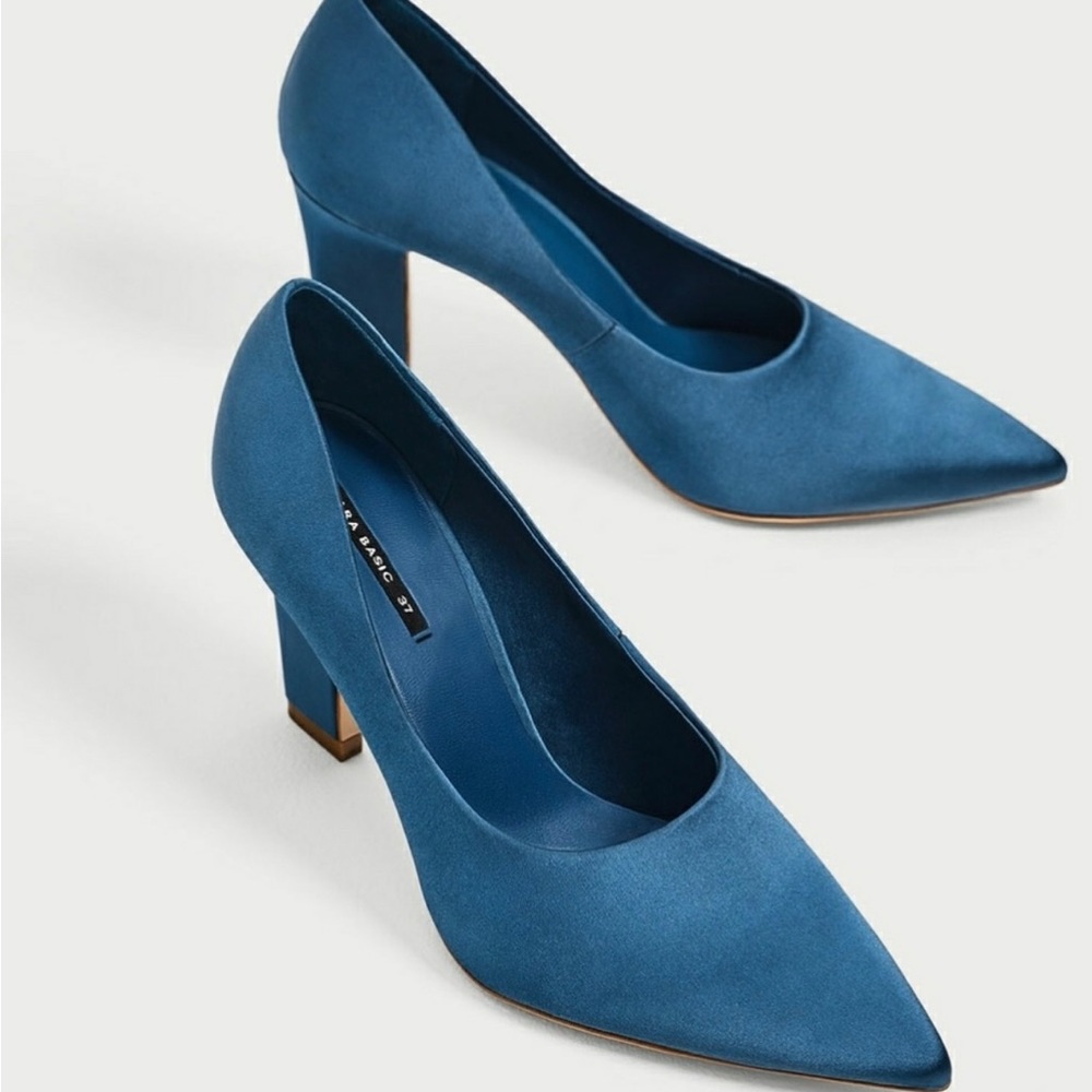 Zara blue satin effect heels shoes